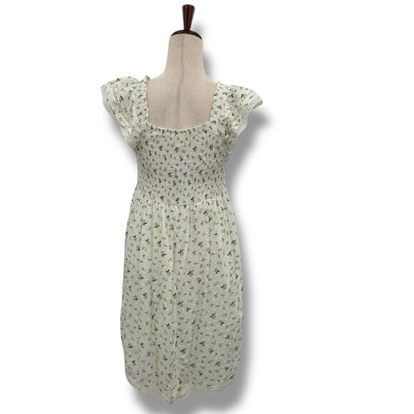 NEW Self Esteem Smocked Floral Dress Large White Green Ruffle Sundress Cottage - Picture 7 of 10